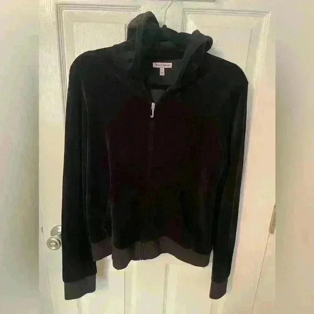 Vintage Y2K Juicy Couture Black Zip Up Hoodie Sequin We The Juicy Track Jacket